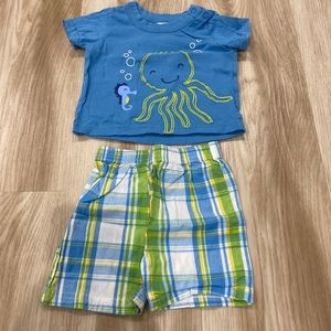 Cutie pie boys 3-6m octopus shirt with plaid shorts